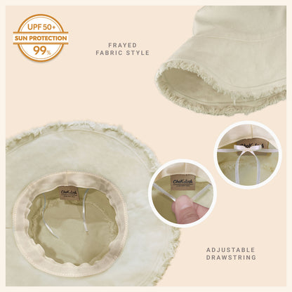 Wide Brim Frayed Bucket Hat for Summer – Lightweight Cotton Sun Hat