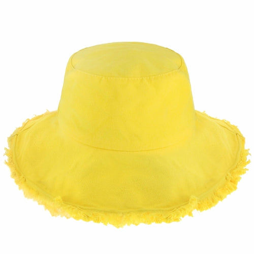 Wide Brim Frayed Bucket Hat for Summer – Lightweight Cotton Sun Hat
