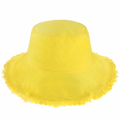 Wide Brim Frayed Bucket Hat for Summer – Lightweight Cotton Sun Hat