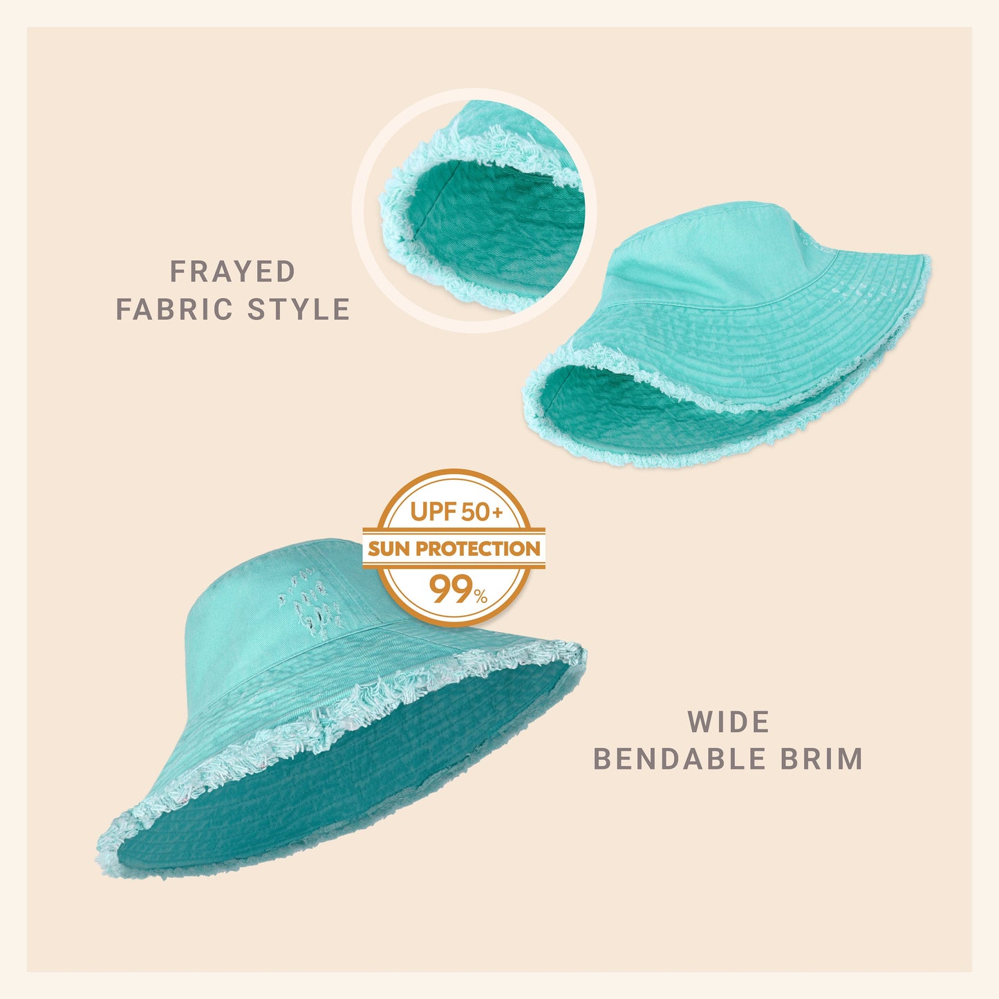 Wide Brim Frayed Bucket Hat for Summer – Lightweight Cotton Sun Hat