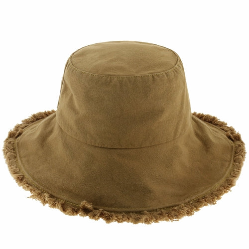 Wide Brim Frayed Bucket Hat for Summer – Lightweight Cotton Sun Hat