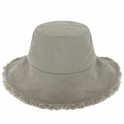 Wide Brim Frayed Bucket Hat for Summer – Lightweight Cotton Sun Hat