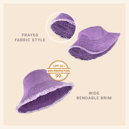 Wide Brim Frayed Bucket Hat for Summer – Lightweight Cotton Sun Hat