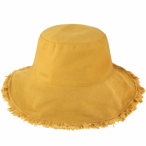 Wide Brim Frayed Bucket Hat for Summer – Lightweight Cotton Sun Hat