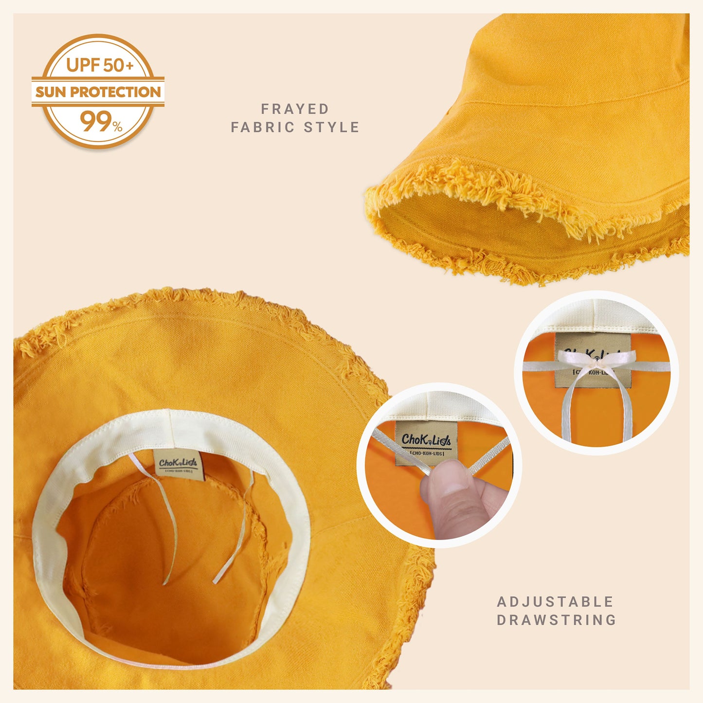 Wide Brim Frayed Bucket Hat for Summer – Lightweight Cotton Sun Hat