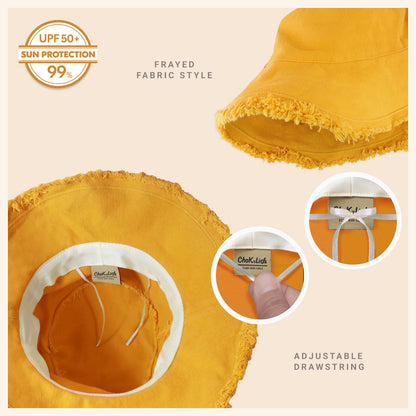 Wide Brim Frayed Bucket Hat for Summer – Lightweight Cotton Sun Hat