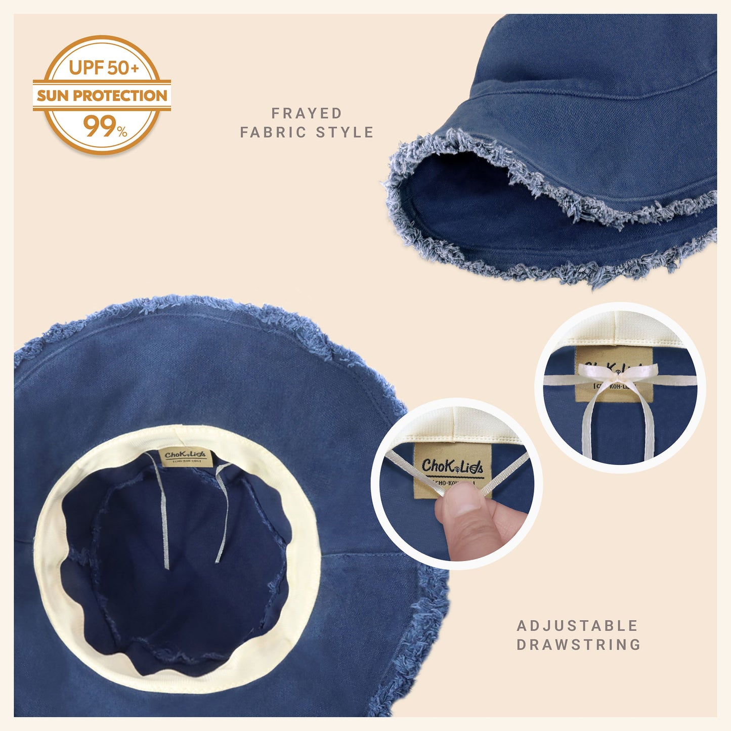 Wide Brim Frayed Bucket Hat for Summer – Lightweight Cotton Sun Hat