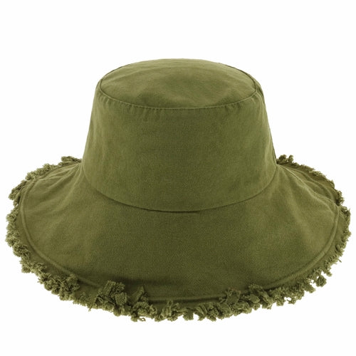 Wide Brim Frayed Bucket Hat for Summer – Lightweight Cotton Sun Hat