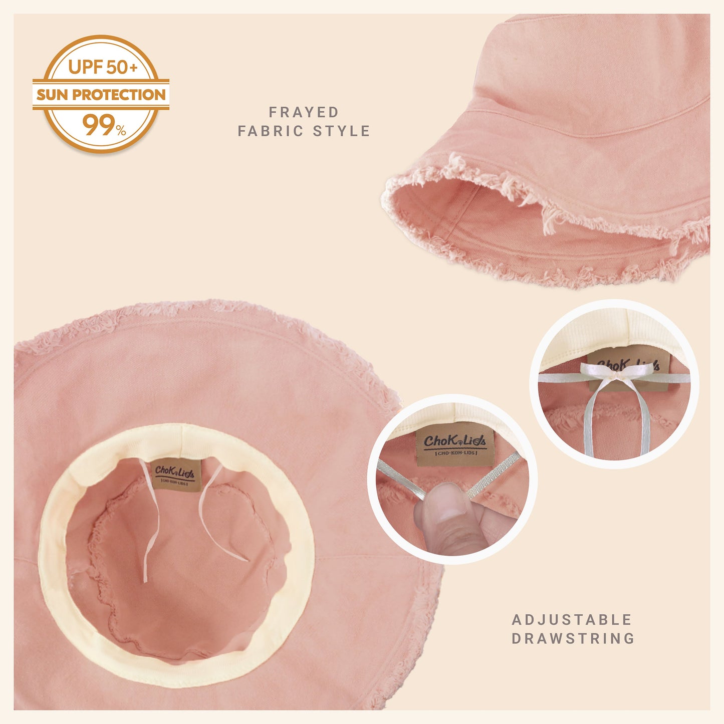 Wide Brim Frayed Bucket Hat for Summer – Lightweight Cotton Sun Hat