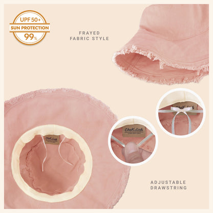 Wide Brim Frayed Bucket Hat for Summer – Lightweight Cotton Sun Hat