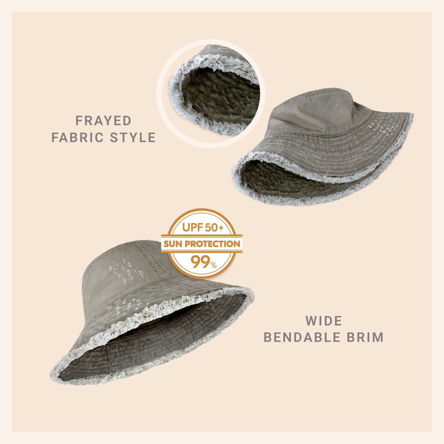 Wide Brim Frayed Bucket Hat for Summer – Lightweight Cotton Sun Hat