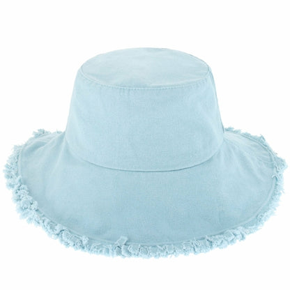 Wide Brim Frayed Bucket Hat for Summer – Lightweight Cotton Sun Hat
