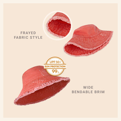 Wide Brim Frayed Bucket Hat for Summer – Lightweight Cotton Sun Hat