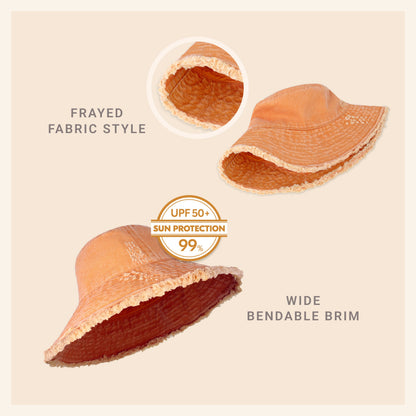 Wide Brim Frayed Bucket Hat for Summer – Lightweight Cotton Sun Hat