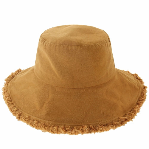 Wide Brim Frayed Bucket Hat for Summer – Lightweight Cotton Sun Hat