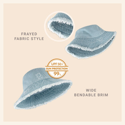 Wide Brim Frayed Bucket Hat for Summer – Lightweight Cotton Sun Hat