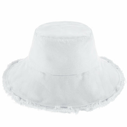Wide Brim Frayed Bucket Hat for Summer – Lightweight Cotton Sun Hat