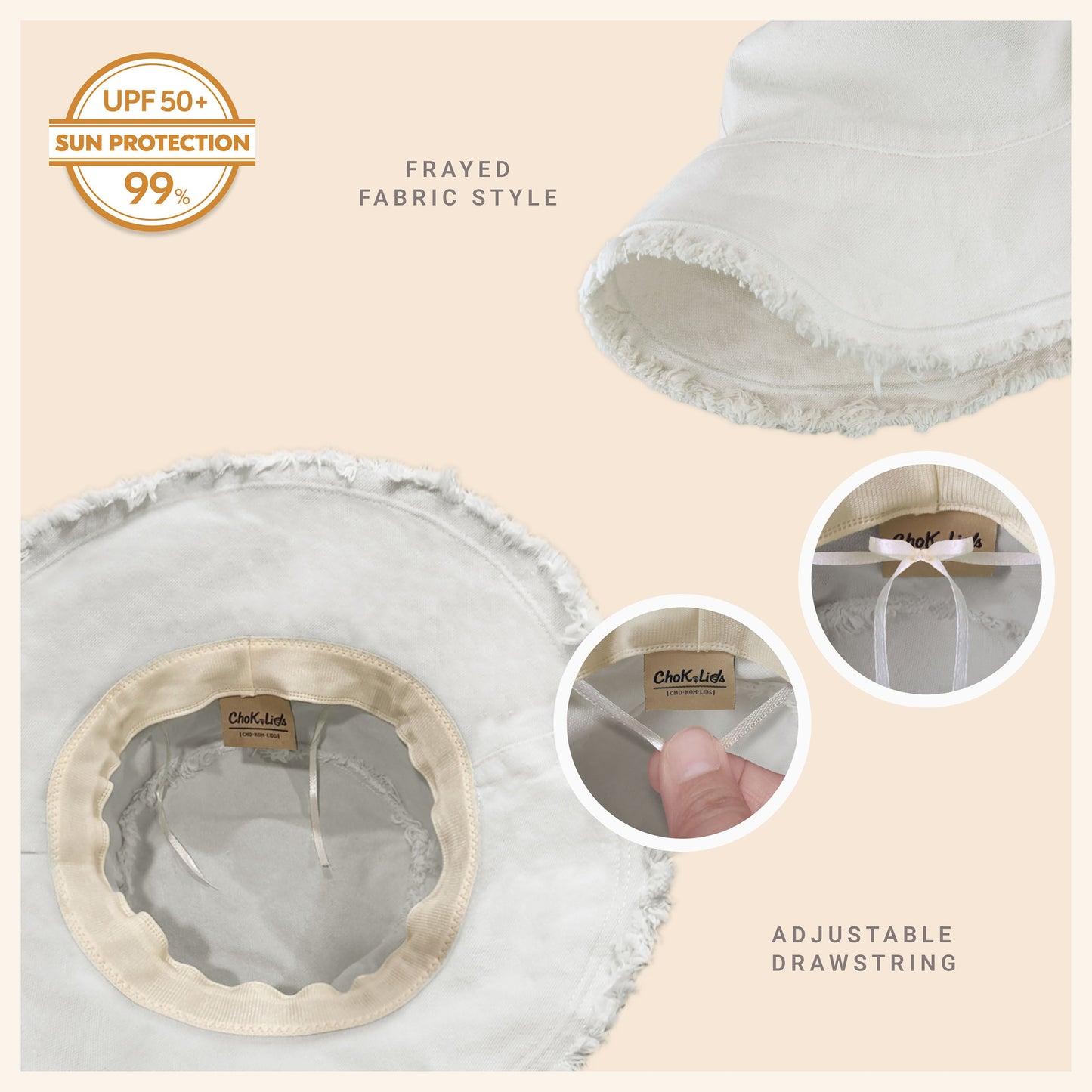 Wide Brim Frayed Bucket Hat for Summer – Lightweight Cotton Sun Hat